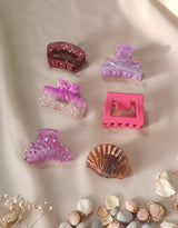 Acrylic & Glitter Hair Claw Clips – Set of 6 | Strong Grip | Shimmery & Pastel Mix Collection