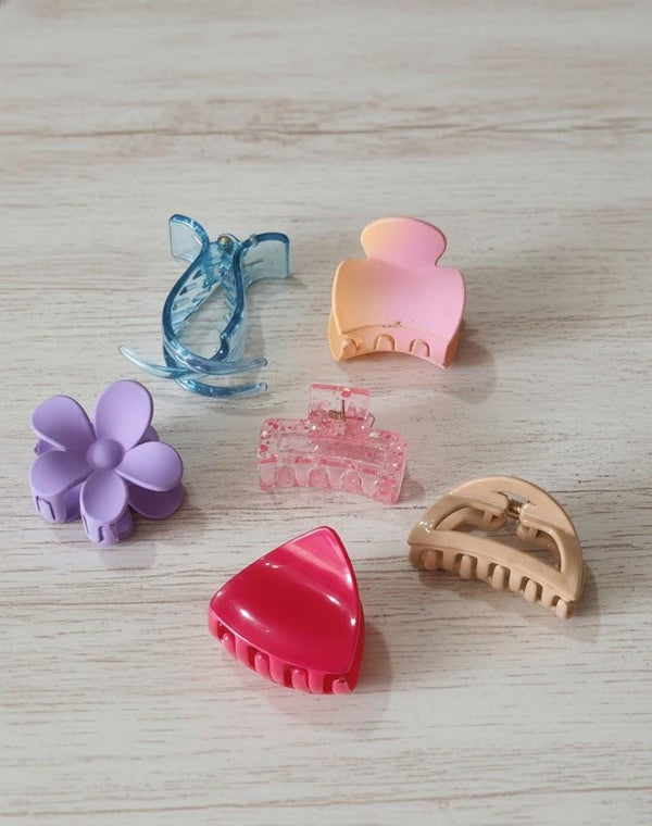 Colorful Mini Hair Claw Set – 6 pcs | Flower, Pastel, Transparent & Matte Collection