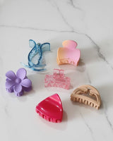 Colorful Mini Hair Claw Set – 6 pcs | Flower, Pastel, Transparent & Matte Collection