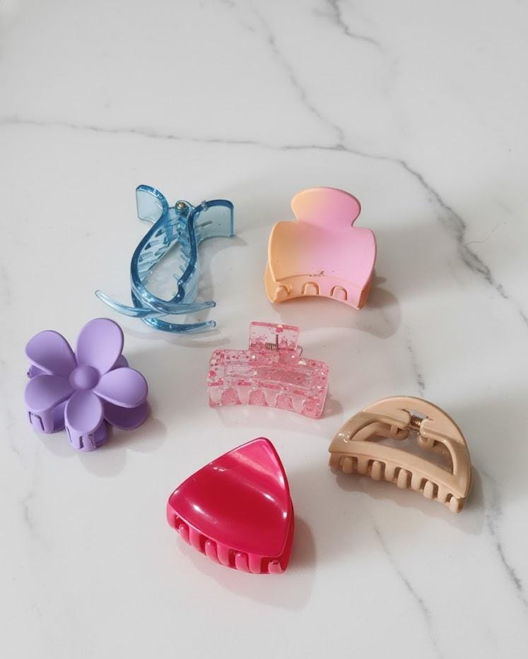 Colorful Mini Hair Claw Set – 6 pcs | Flower, Pastel, Transparent & Matte Collection