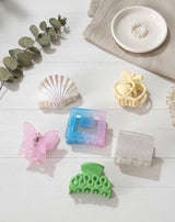 Pastel & Glitter Hair Claw Set – 6 pcs | Shell, Heart, Butterfly, Square & Matte Mix