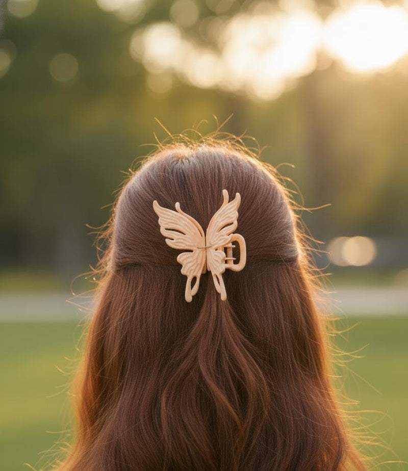 Nalvion Peach Matte Butterfly Hair Claw Clip – Strong Grip | Korean Style | Premium Finish
