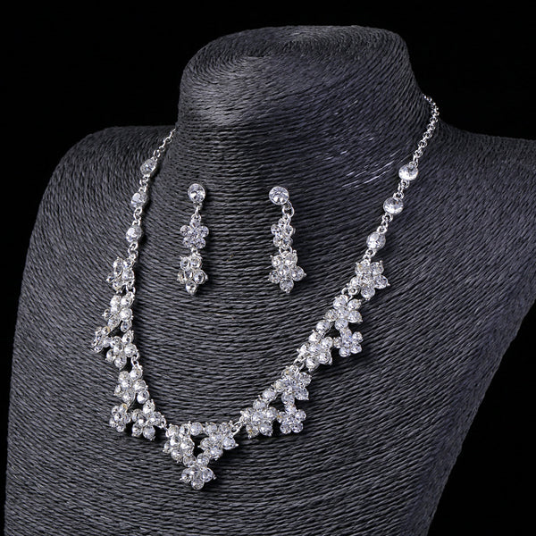 Rhinestone Bridal Jewelry Set – 3-Piece Crown, Necklace & Earrings | Korean Handmade Crystal Design