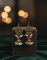 Vintage Golden Heart Pearl Jhumka – Royal Elegance by Nalvion