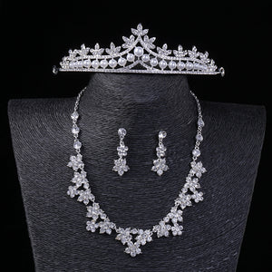 Rhinestone Bridal Jewelry Set – 3-Piece Crown, Necklace & Earrings | Korean Handmade Crystal Design