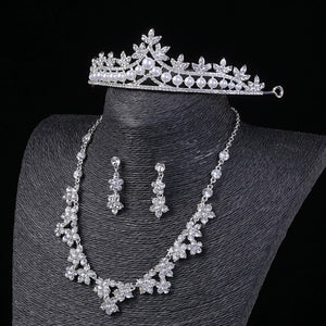 Rhinestone Bridal Jewelry Set – 3-Piece Crown, Necklace & Earrings | Korean Handmade Crystal Design